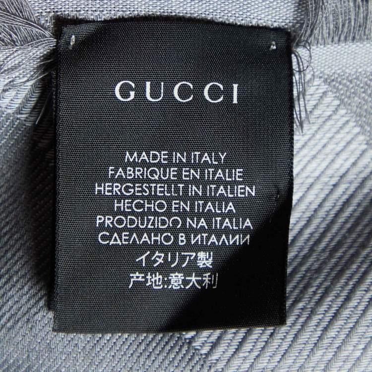 Pre Owned Gucci Grey Striped GG Jacquard Wool & Silk Shawl