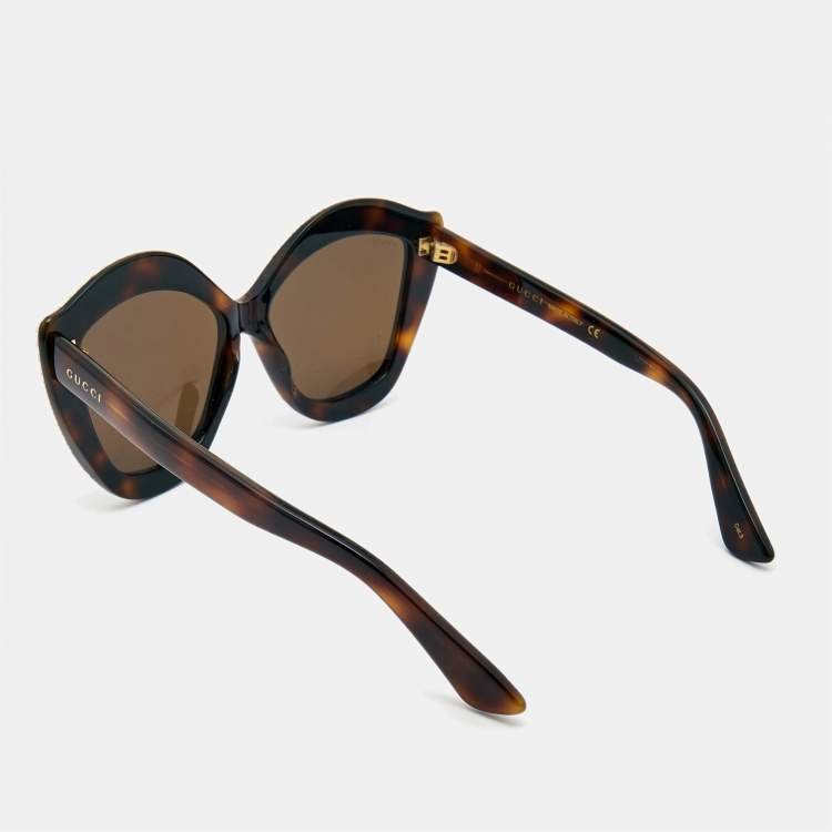 Pre Owned Gucci Brown Gradient GG 0118S Crystals Embellished Cat Eye Sunglasses