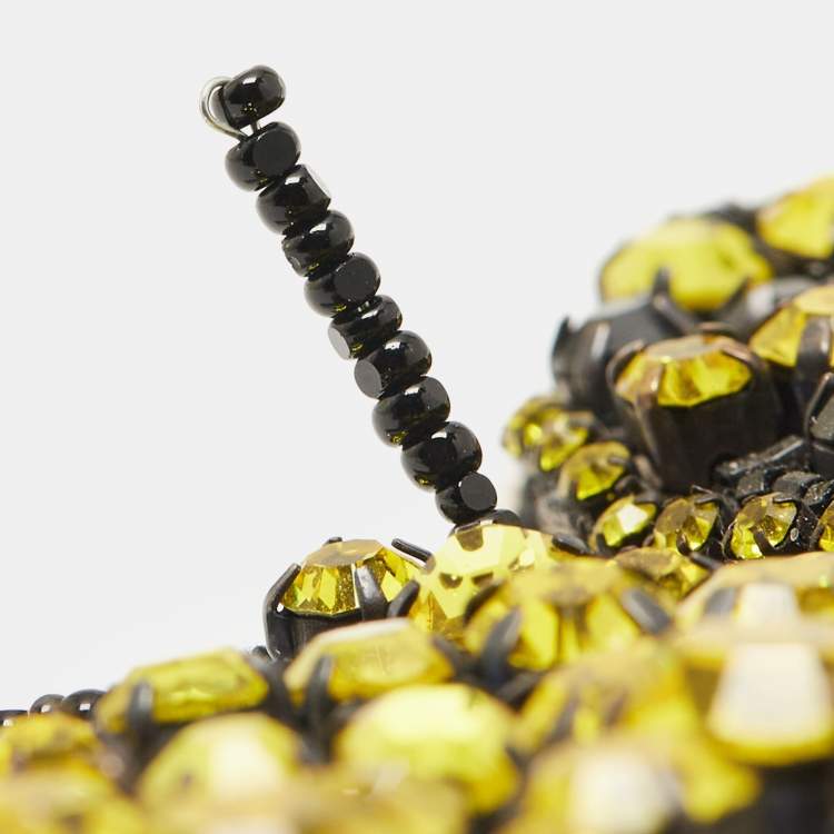 Pre Owned Gucci Bee Crystal Resin Two Tone Brooch