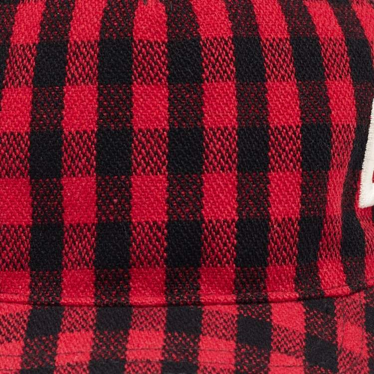 Pre Owned Gucci Red/Black Loved Gingham Flannel Baseball Cap S