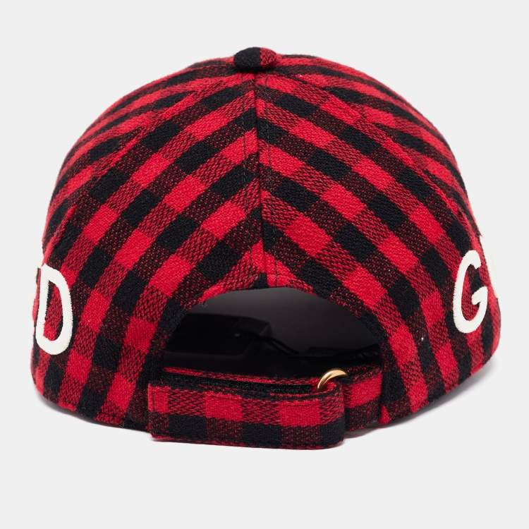 Pre Owned Gucci Red/Black Loved Gingham Flannel Baseball Cap S