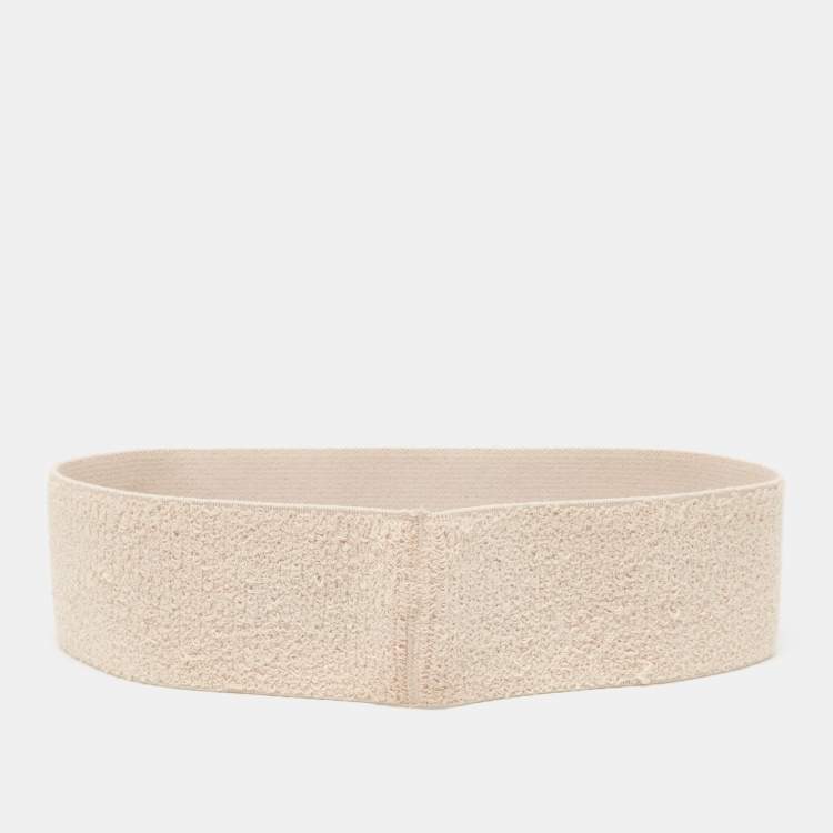 Pre Owned Gucci Beige Logo Patterned Stretch Knit Head Band 