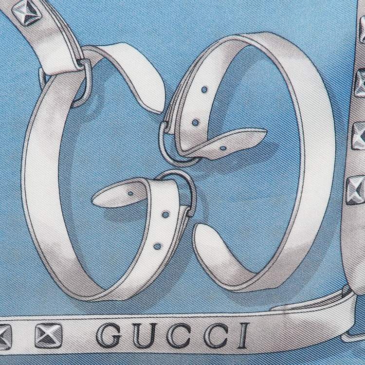 Pre Owned Gucci Blue GG Belt Print Silk Scarf