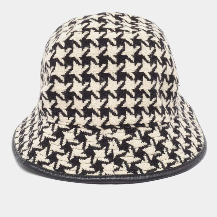 Pre Owned Gucci Monochrome Houndstooth Wool & Cotton Bucket Hat M