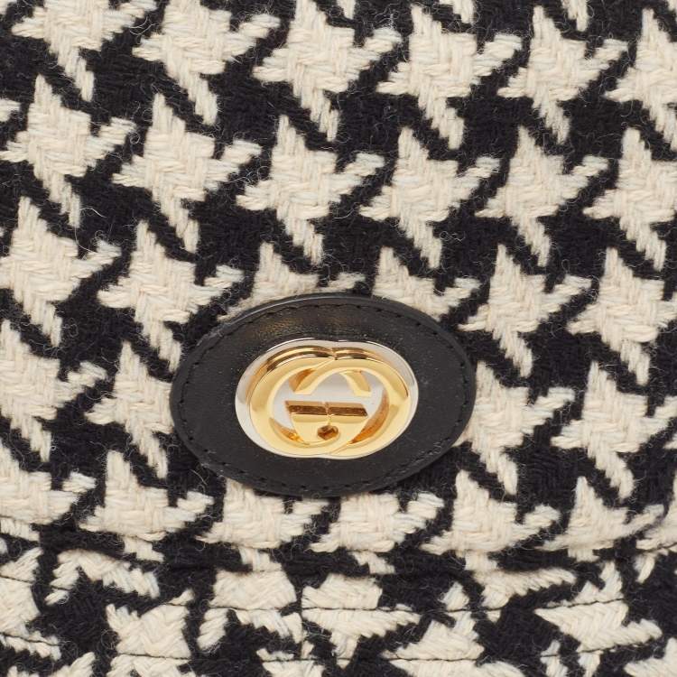 Pre Owned Gucci Monochrome Houndstooth Wool & Cotton Bucket Hat M