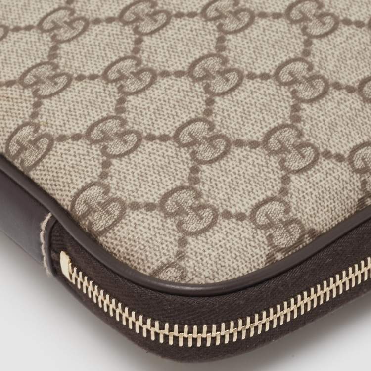 Pre Owned Gucci Dark Brown/Beige GG Supreme Canvas Laptop Case