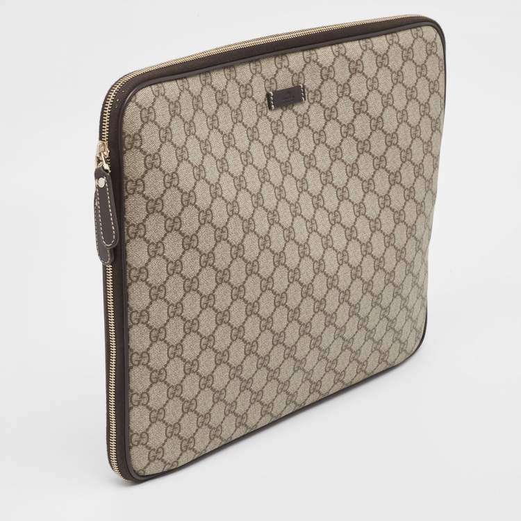 Pre Owned Gucci Dark Brown/Beige GG Supreme Canvas Laptop Case
