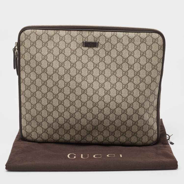 Pre Owned Gucci Dark Brown/Beige GG Supreme Canvas Laptop Case