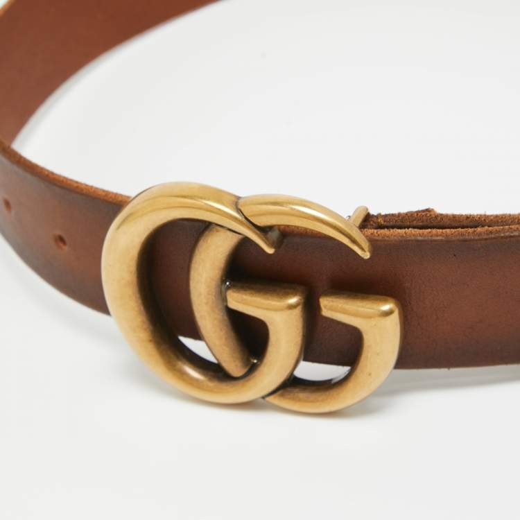 Pre Owned Gucci Brown Faded Leather Double G Buckle Belt 65 CM