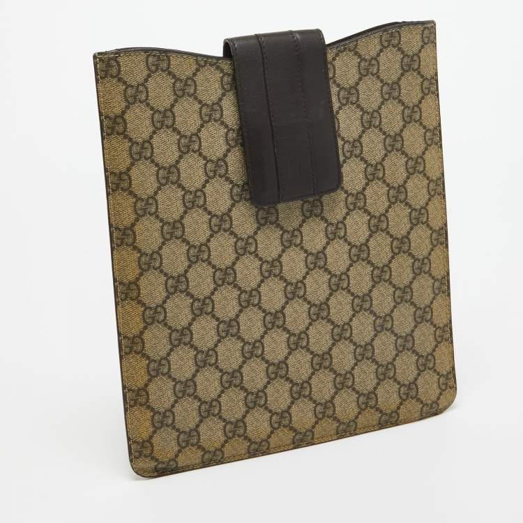Pre Owned Gucci Beige/Brown GG Supreme Canvas and Leather iPad Case