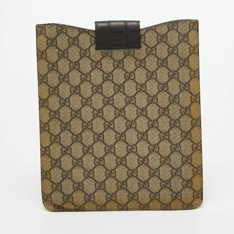 Pre Owned Gucci Beige/Brown GG Supreme Canvas and Leather iPad Case