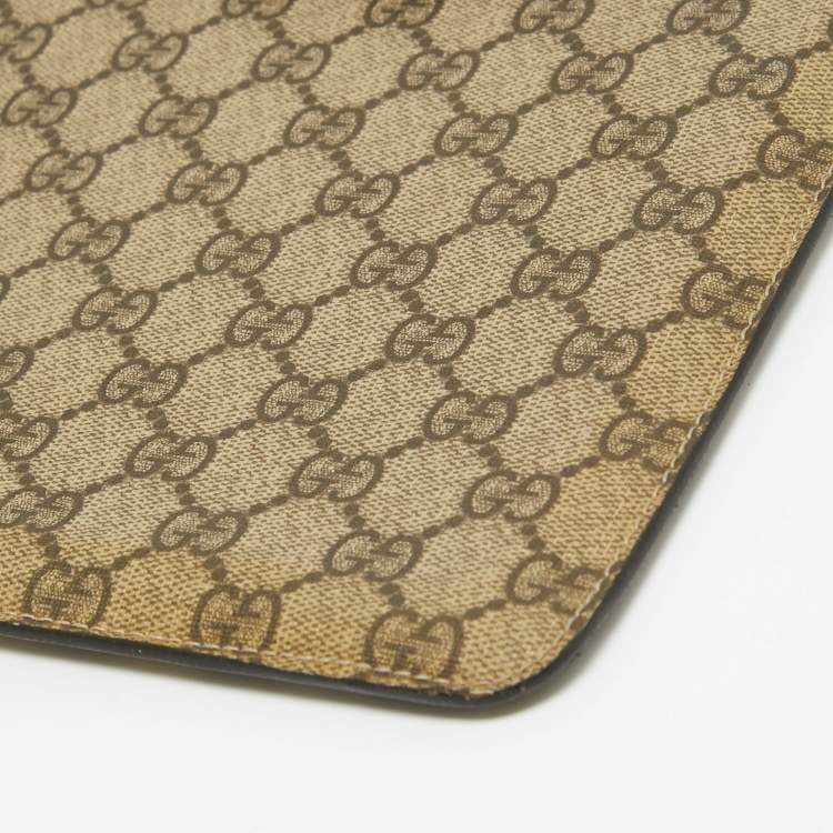 Pre Owned Gucci Beige/Brown GG Supreme Canvas and Leather iPad Case
