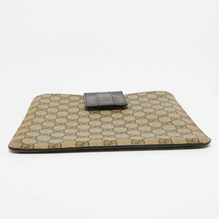 Pre Owned Gucci Beige/Brown GG Supreme Canvas and Leather iPad Case