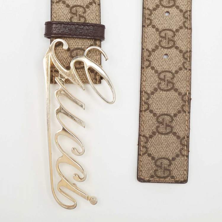 مملوكة مسبقًا Gucci Beige GG Supreme Canvas and Leather Logo Belt 90CM