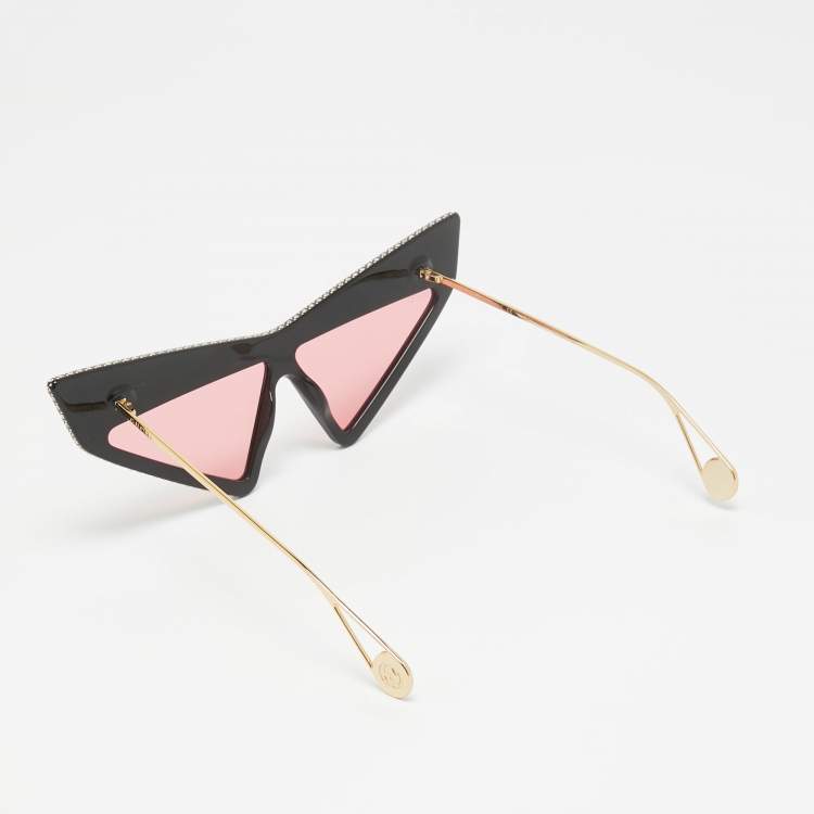 مملوكة مسبقًا Gucci Black/Pink GG0430S Crystals Embellished Geometric Sunglasses