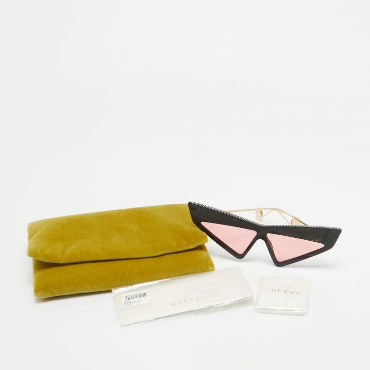 مملوكة مسبقًا Gucci Black/Pink GG0430S Crystals Embellished Geometric Sunglasses