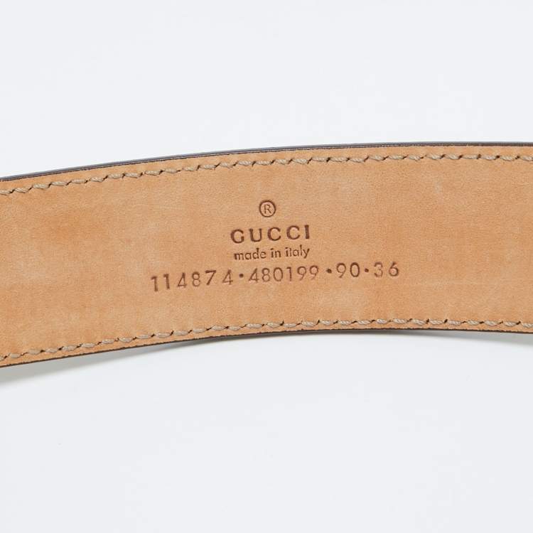 Pre Owned Gucci Blue GG Denim and Leather Trim Interlocking G Buckle Belt 90CM