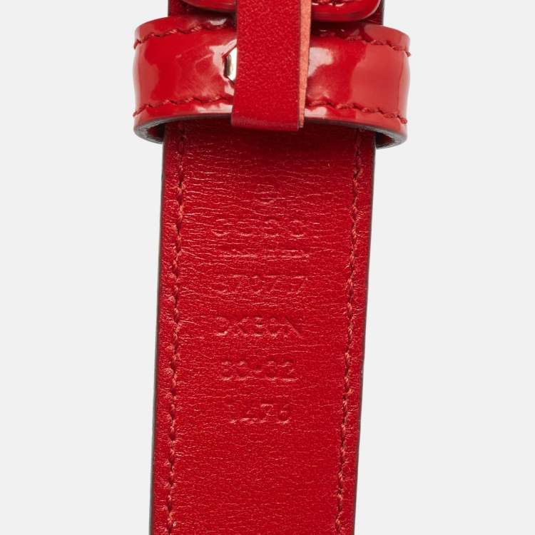 Pre Owned Gucci Red Patent Leather Interlocking G Buckle Belt 80CM