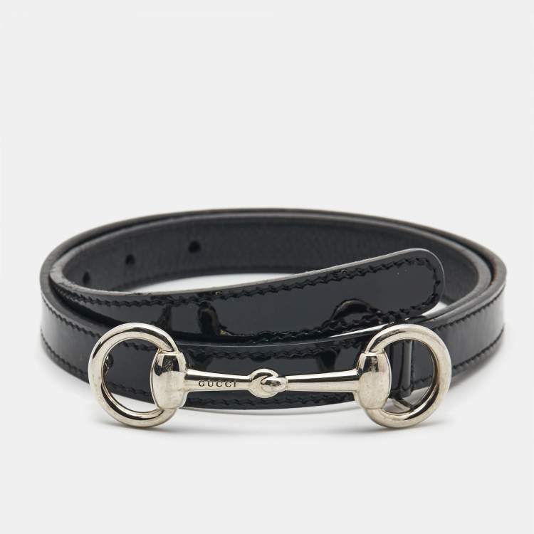 Pre Owned Gucci Black Patent Leather Horsebit Slim Belt M