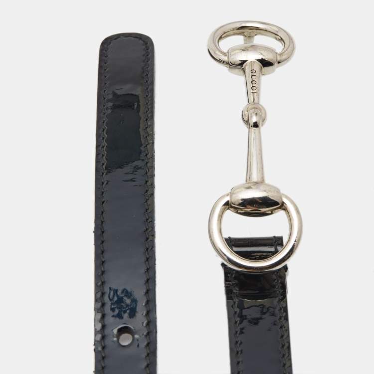 Pre Owned Gucci Black Patent Leather Horsebit Slim Belt M