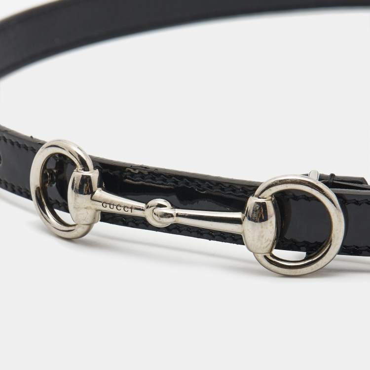 Pre Owned Gucci Black Patent Leather Horsebit Slim Belt M