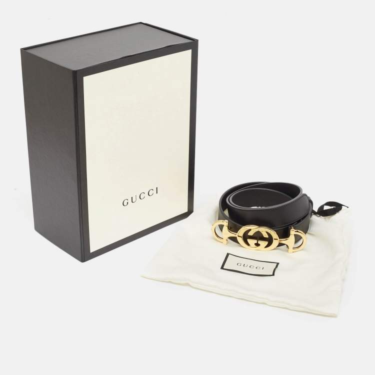 Pre Owned Gucci Black Leather Zumi Buckle Belt 95CM