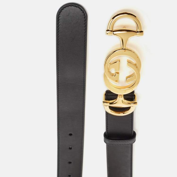 Pre Owned Gucci Black Leather Zumi Buckle Belt 95CM