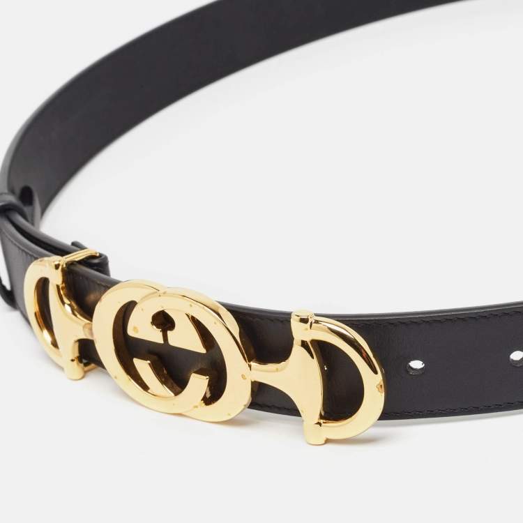 Pre Owned Gucci Black Leather Zumi Buckle Belt 95CM