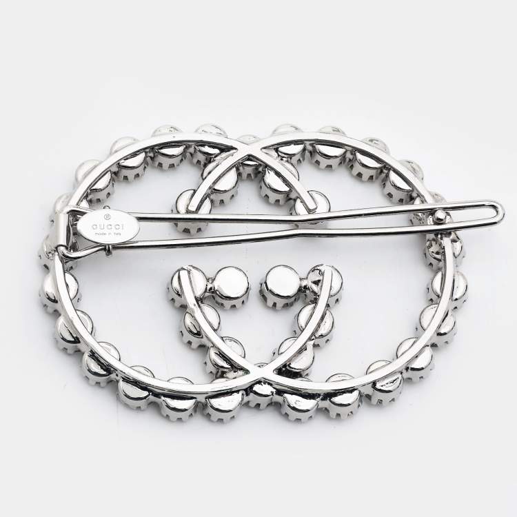 Pre Owned GUCCI Double G Logo Crystal Hair Pin