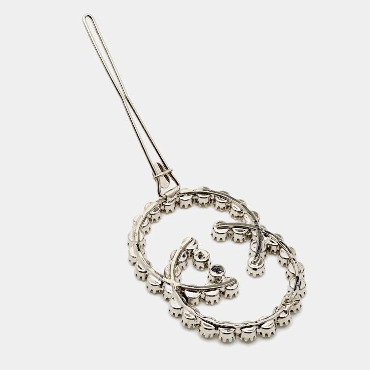 Pre Owned GUCCI Double G Logo Crystal Hair Pin
