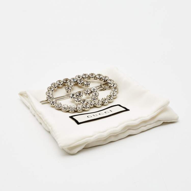 Pre Owned GUCCI Double G Logo Crystal Hair Pin