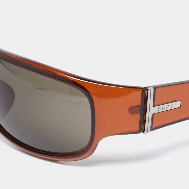 Pre Owned Gucci Brown/Grey GG1568/S Rectangle Wrap Sunglasses