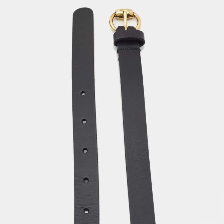 Pre Owned Gucci Black Leather Slim Buckle Belt 90CM