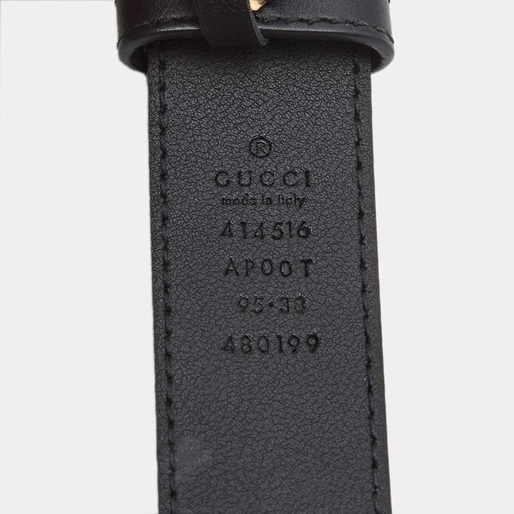 Pre Owned Gucci Black Leather GG Marmont Buckle Belt 95CM