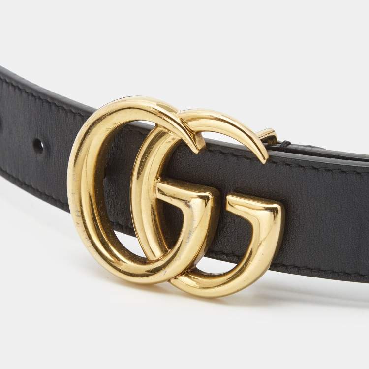 Pre Owned Gucci Black Leather GG Marmont Buckle Belt 95CM