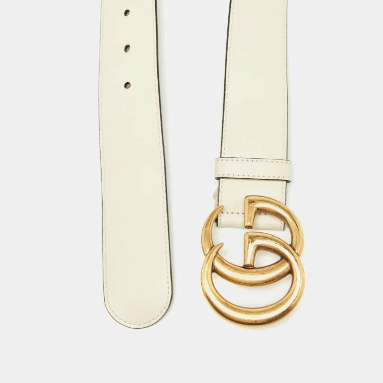 Pre Owned Gucci Off White Leather GG Marmont Buckle Belt 95CM