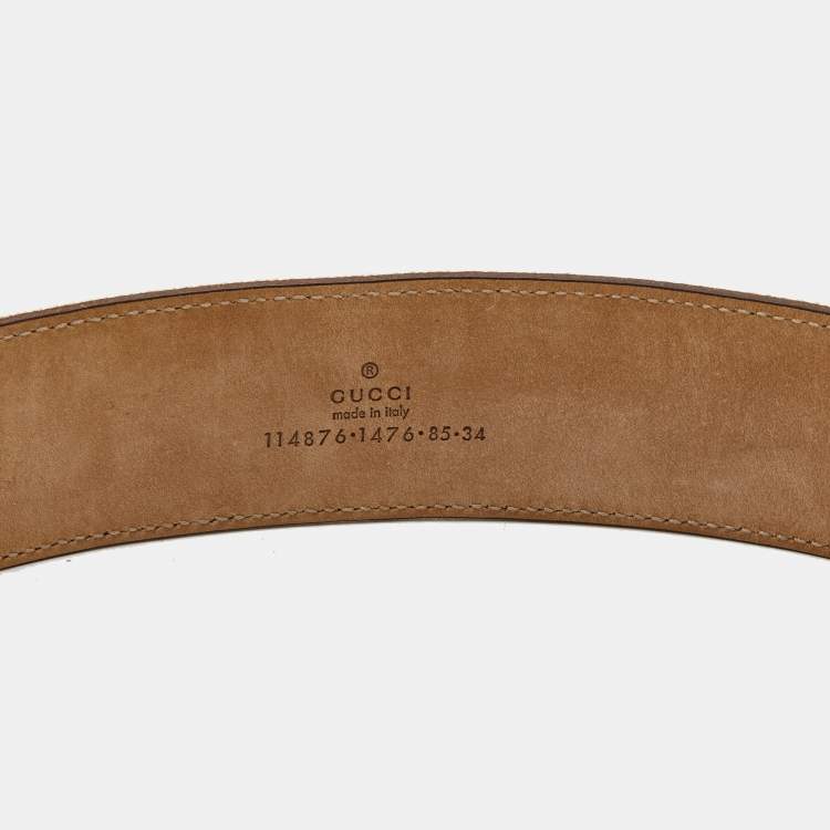 Pre Owned Gucci Multicolor Stripe Canvas and Leather Interlocking G Buckle Belt 85CM