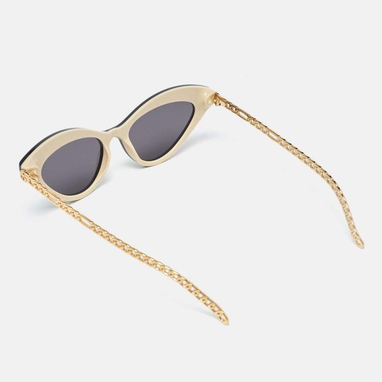 Pre Owned Gucci Black & Gold Tone/Grey GG0978S Charm Detail Cat-Eye Sunglasses