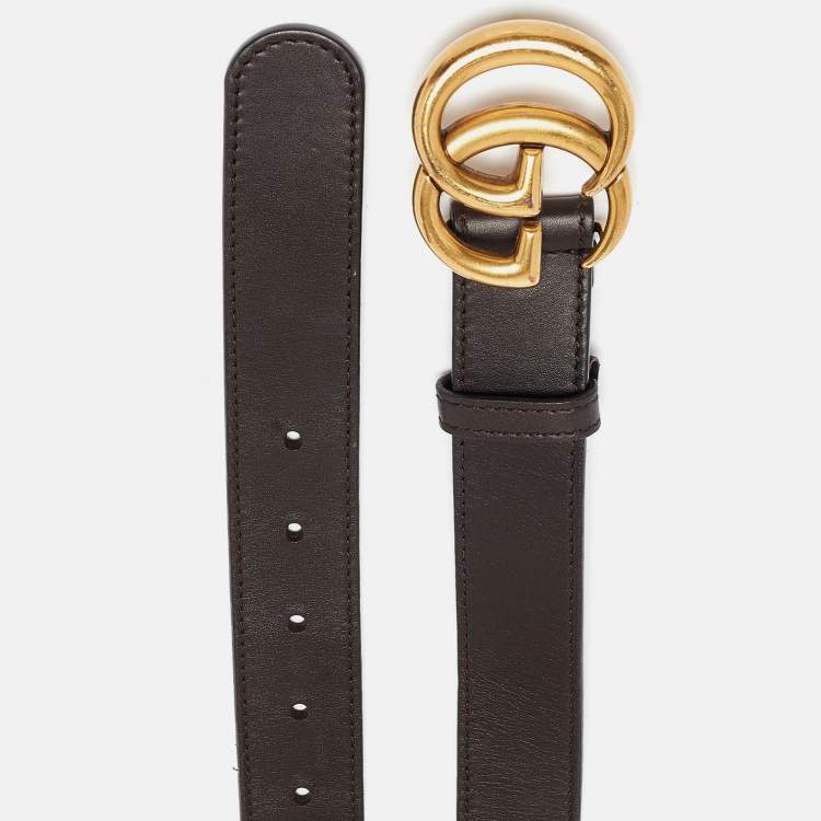 Pre Owned Gucci Dark Brown Leather GG Marmont Belt 85CM