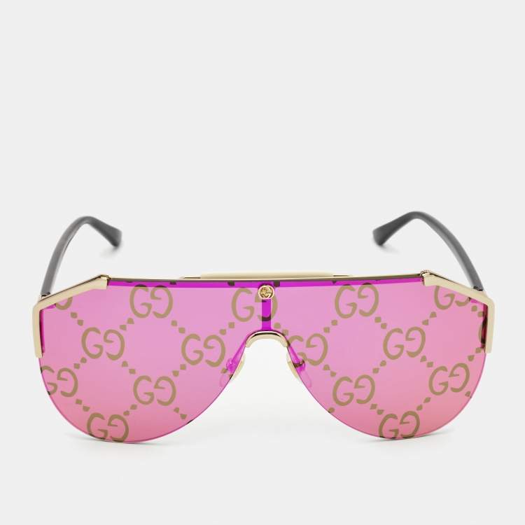 Pre Owned Gucci Purple Guccissima Mirrored GG0584S Mask Sunglasses