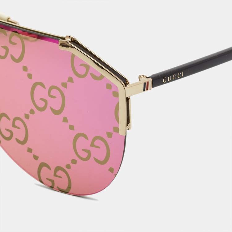 Pre Owned Gucci Purple Guccissima Mirrored GG0584S Mask Sunglasses