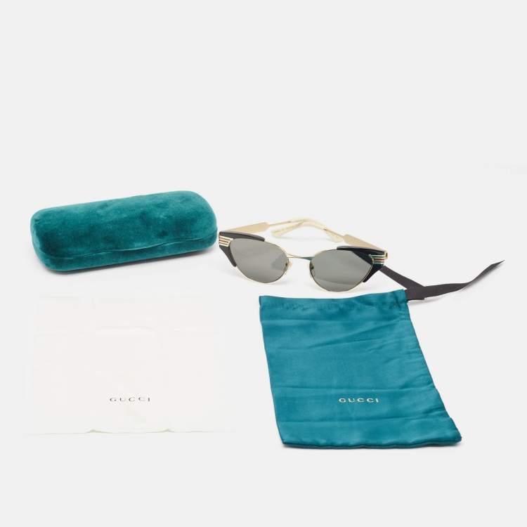 Pre Owned Gucci Black GG0522S Web Cat Eye Sunglasses