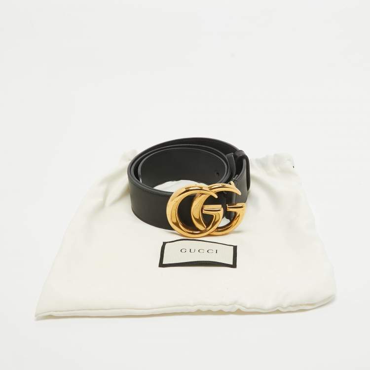 Pre Owned Gucci Black Leather GG Marmont Buckle Belt 70CM
