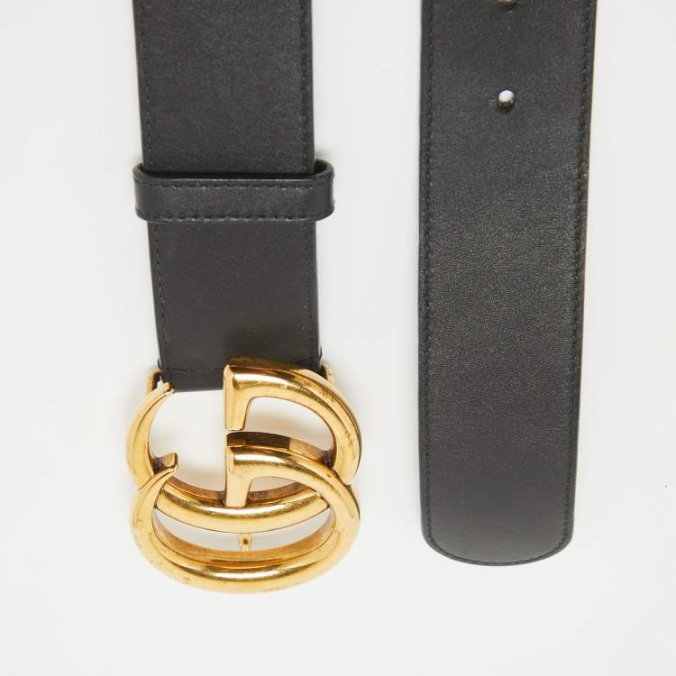 Pre Owned Gucci Black Leather GG Marmont Buckle Belt 70CM