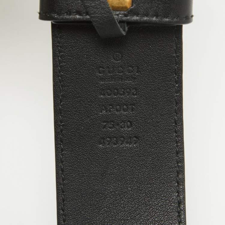 Pre Owned Gucci Black Leather GG Marmont Buckle Belt 70CM