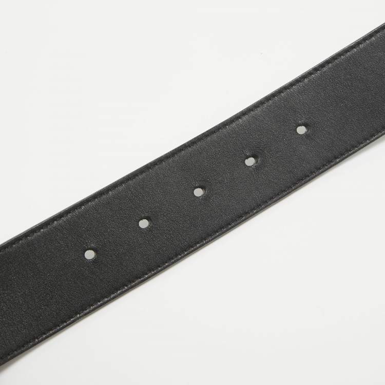 Pre Owned Gucci Black Leather GG Marmont Buckle Belt 70CM