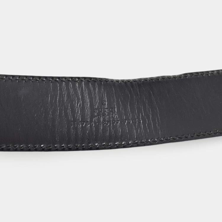 Pre Owned Gucci Black Guccissima Leather Interlocking G Buckle Belt 90CM