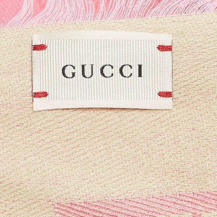 Pre Owned Gucci Pink GG Web Wool Blend Square Scarf