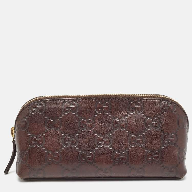 Pre Owned Gucci Dark Brown Guccissima Leather Cosmetic Pouch
