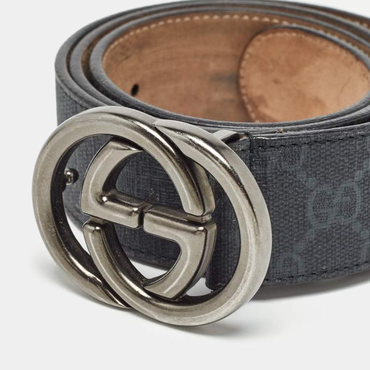 Pre Owned Gucci Black GG Supreme Canvas Interlocking G Buckle Belt 85 CM